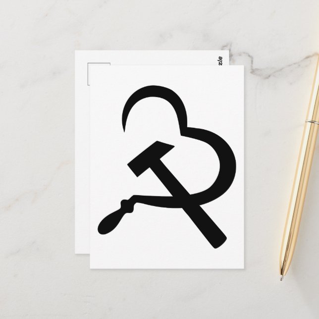 Carte Postale Faucille et marteau, Cœur, Amour, Communisme (Devant/Arrière en situation)