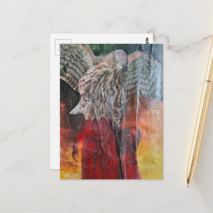 Carte Postale Faucon en robe rouge fantasy collage