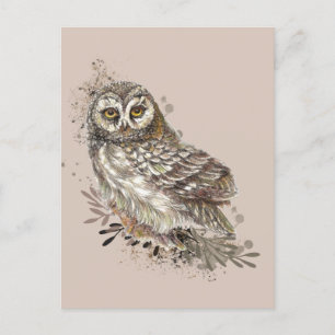 Carte Postale Faune Aquarelle Art Nature, Chouette, Oiseau,