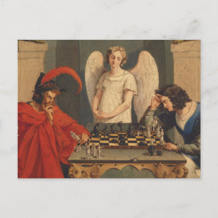 Carte Postale Faust Et Mephistopheles Jouent Aux Échecs