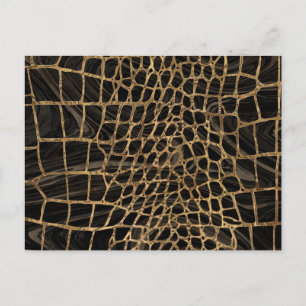 Carte Postale Faux Crocodile Noir Liquide Marbre et or