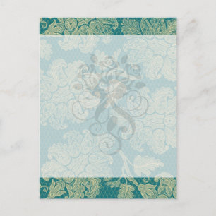 Carte Postale faux dentelle turquoise et crème motif de damas fl