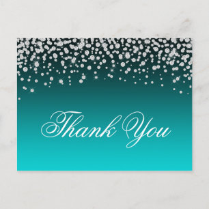 Carte Postale Faux Diamonds Turquoise et Turquoise Ombre Merci