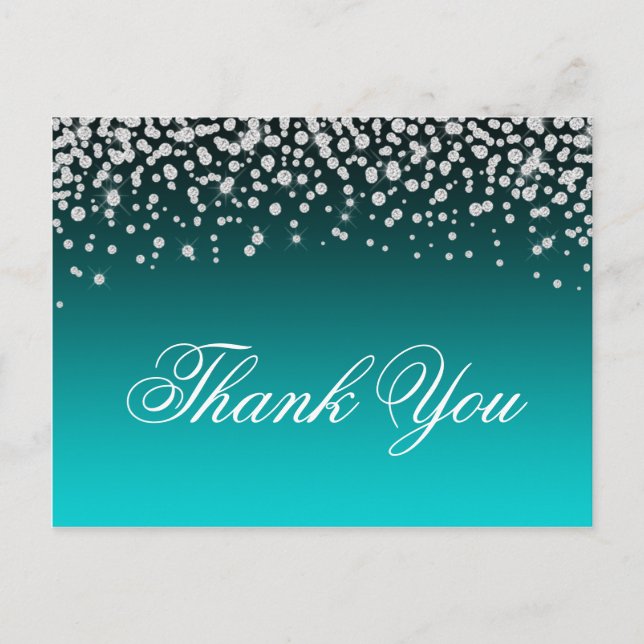 Carte Postale Faux Diamonds Turquoise et Turquoise Ombre Merci (Devant)