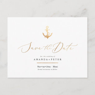 Carte Postale Faux Gold Ancre, Nautique Enregistrer la date