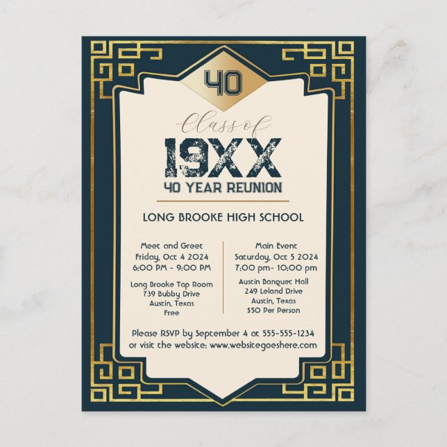 Carte Postale Faux Gold Art Déco 40 Année Réunion lycée (Devant)