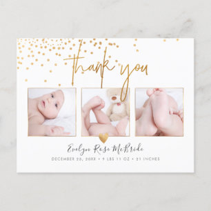Carte Postale Faux Gold Confetti Chic Signature Script Merci