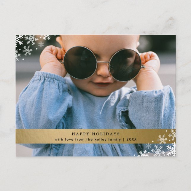 Carte Postale Faux Gold Foil avec des flocons de neige Photo de  (Devant)