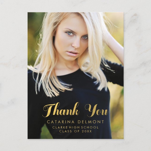 Carte Postale Faux Gold Foil Graduation Photo Merci Postcard (Devant)