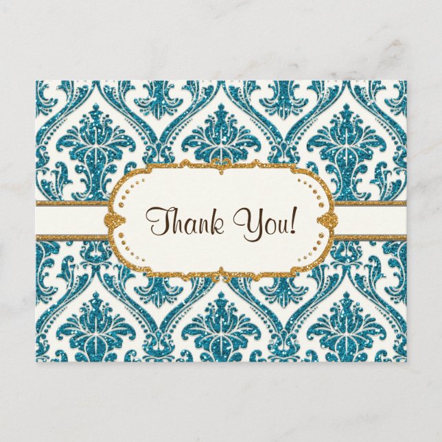 Carte Postale Faux Gold Parties scintillant Damask Floral Patal  (Devant)