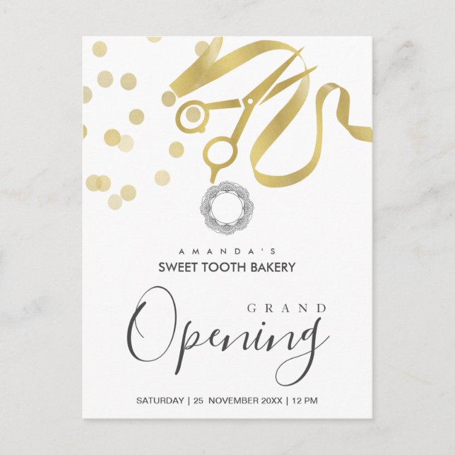 CARTE POSTALE FAUX GOLD RIBBON COUPANT GRAND OUVERTURE INVITATIO (Devant)