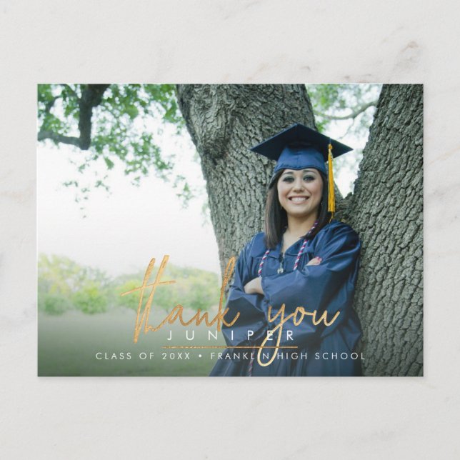 Carte Postale Faux Or Style Script Remerciement de Diplôme (Devant)