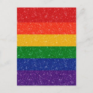 Carte Postale Faux Parties scintillant LGBTQ Pride Arc en ciel