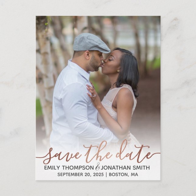 Carte Postale Faux Rose Gold Foil Photo Enregistrer La Date Post (Devant)