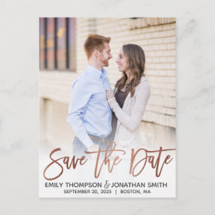 Carte Postale Faux Rose Gold Foil Photo Enregistrer La Date Post