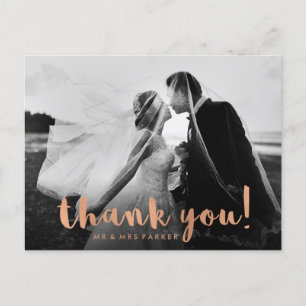 Carte Postale Faux Rose Mariage Merci or avec photo