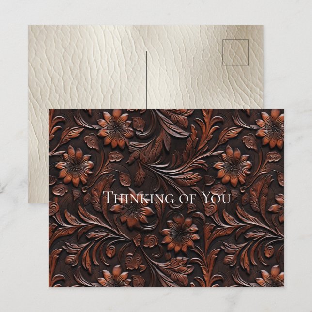 Carte Postale Faux Sud-Ouest Brown Fleurs de vache en cuir (Devant / Derrière)