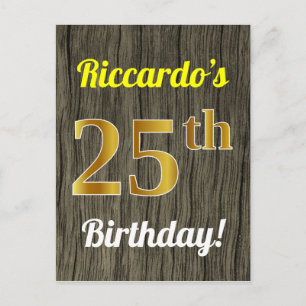 Carte Postale Faux Wood, Faux Gold 25th Birthday & Custom Name
