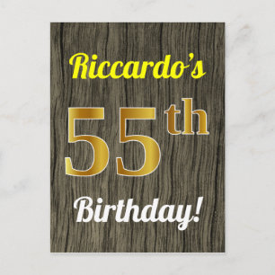 Carte Postale Faux Wood, Faux Gold 55th Birthday & Custom Name