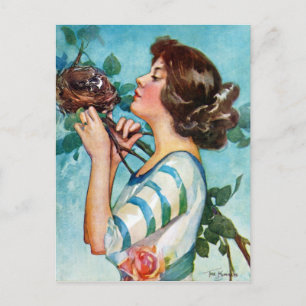 CARTE POSTALE "FEATHER YUR NEST" ROBINS DE PRINTEMPS PRÉCOCE 'N 
