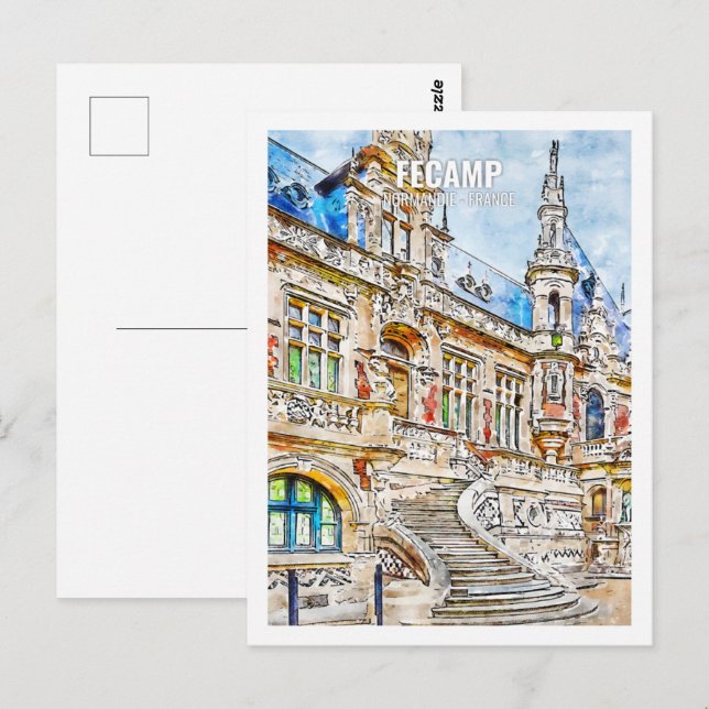 Carte Postale Fecamp Normandie France Aquarelle de voyage (Devant / Derrière)