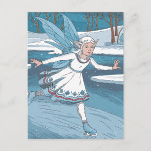 Carte Postale Fée adorable de patinage sur glace d'hiver dans le