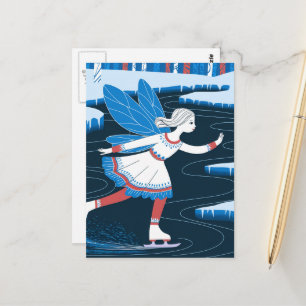 Carte Postale Fée adorable du patinage sur glace Étang gelé en h