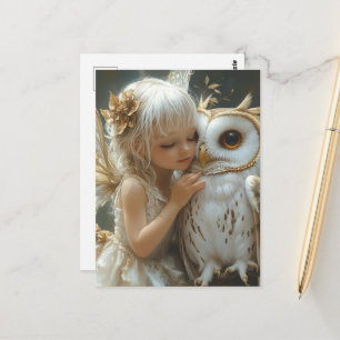 Carte Postale Fée adorable et hibou