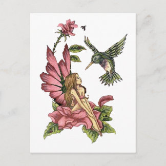 Carte Postale Fée aux colibris