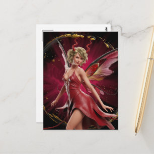 Carte Postale Fée avec des cornes dans une robe rouge