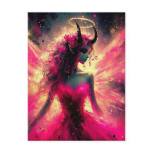 Fée avec des cornes qui tiennent son halo en rose