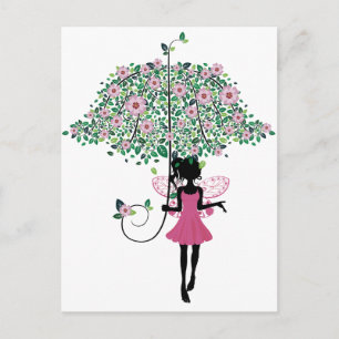Carte Postale Fée avec parapluie floral