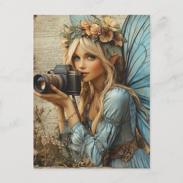 Carte Postale Fée avec une caméra Collage multimédia mixte (Devant)