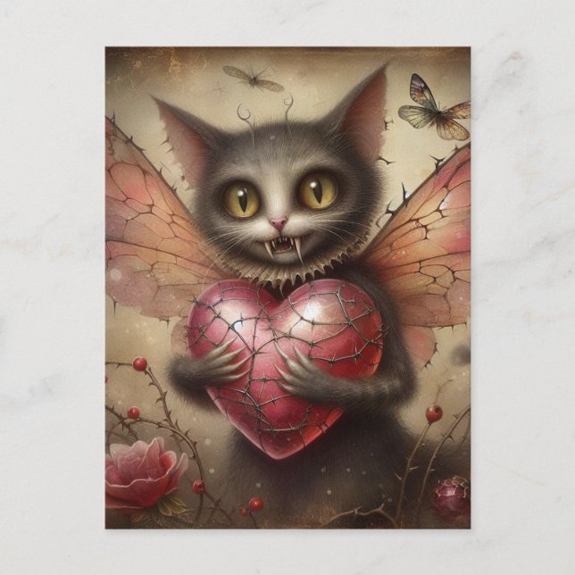 Carte Postale Fée Chat Vampire Gris (Devant)