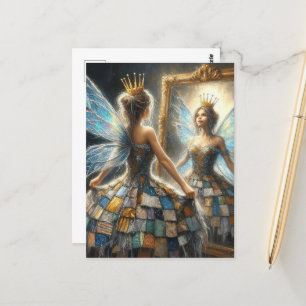 Carte Postale Fée dans une robe courbée et un miroir à couronne 