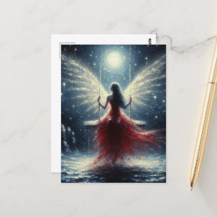 Carte Postale Fée dans une robe rouge sur la taille