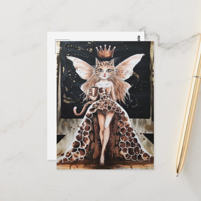 Carte Postale Fée de café adorable au défilé de mode (Devant/Arrière en situation)
