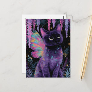 Carte Postale Fée de chat noir et violet adorable