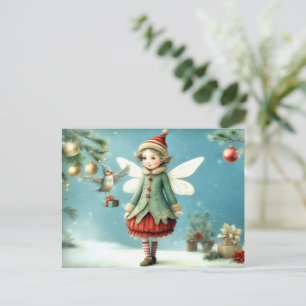 Carte Postale Fée de Noël avec oiseau