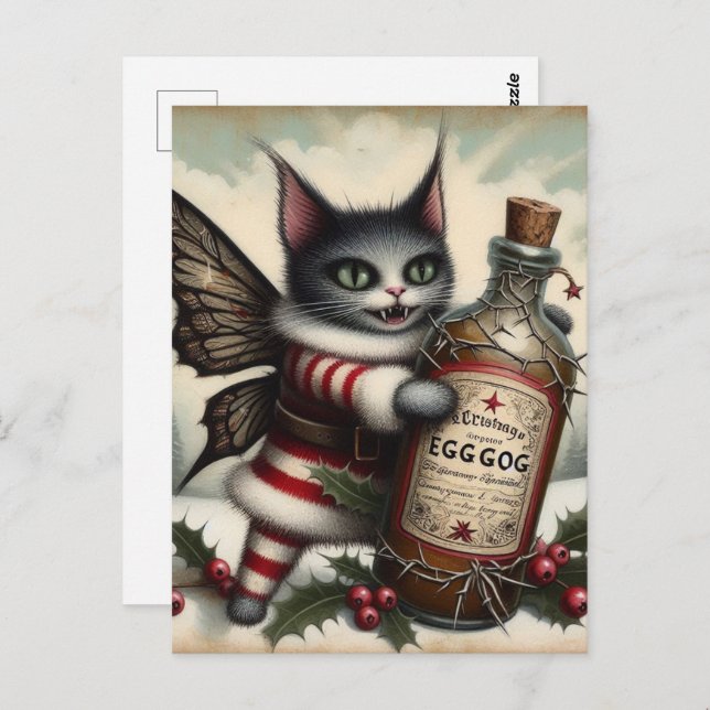 Carte Postale Fée de Noël Kitty Horreur avec Eggnog (Devant / Derrière)