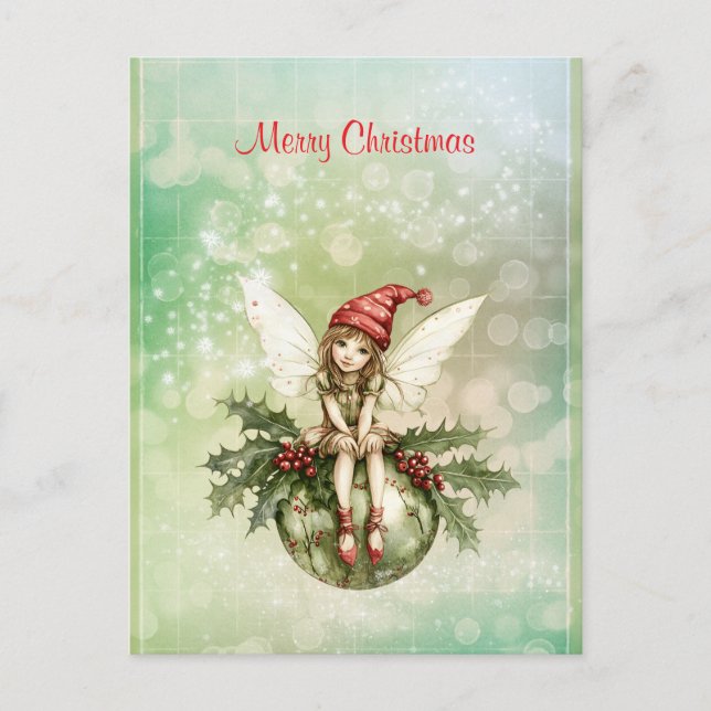 Carte Postale Fée de Noël mignonne sur un ornement (Devant)