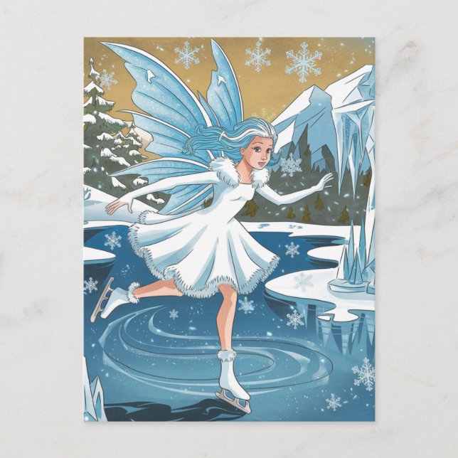Carte Postale Fée de patinage sur glace adorable (Devant)