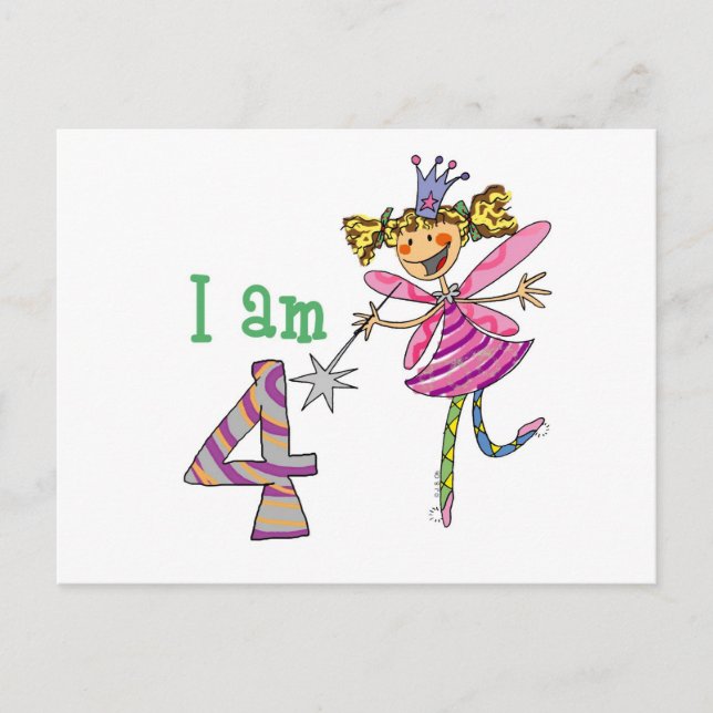 Carte Postale Fée de princesse rose (âge 4) (Devant)