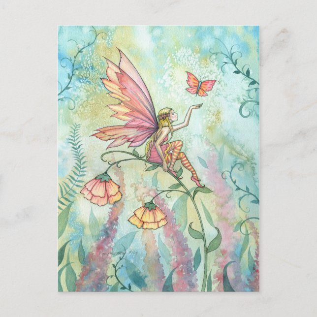 Carte Postale Fée de printemps avec Imaginaire papillon (Devant)