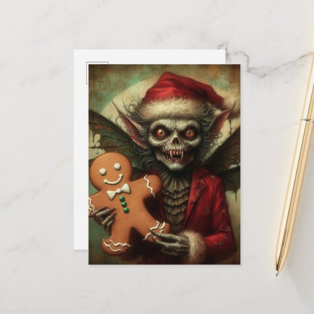 Carte Postale Fée De Vampire De Noël Avec Du pain D'épice (Devant/Arrière en situation)