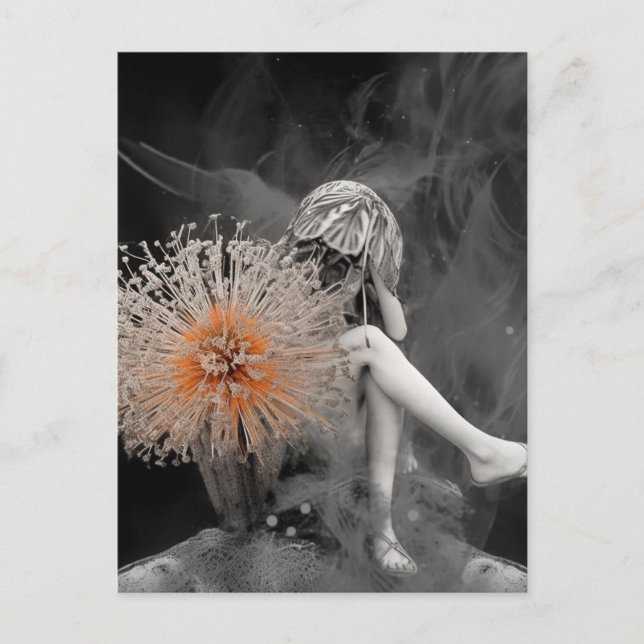 Carte Postale Fée derrière les fleurs (Devant)