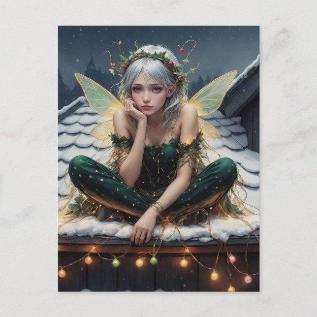Carte Postale Fée enveloppée dans les lumières de Noël (Devant)