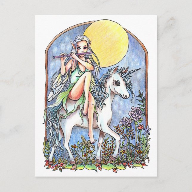 Carte Postale Fée et licorne (Devant)