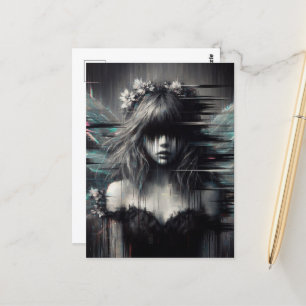 Carte Postale Fée Glitch avec des fleurs dans ses cheveux