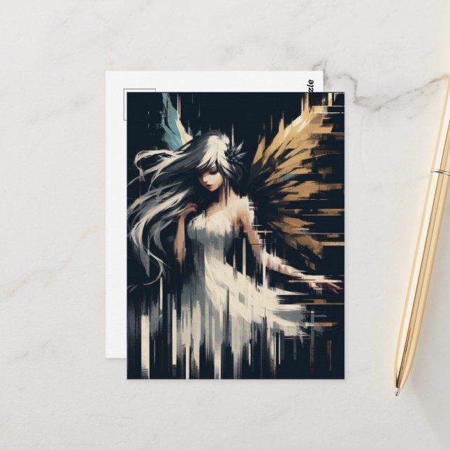 Carte Postale Fée Glitch magnifique (Devant/Arrière en situation)